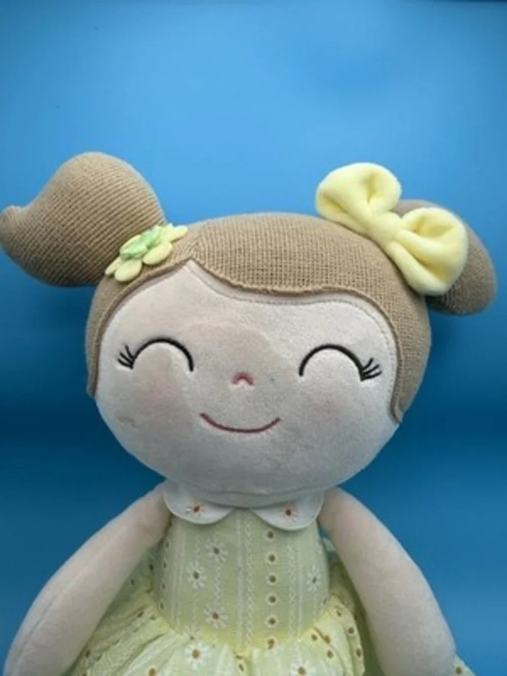 Gloveleya Plush Toy Doll Yellow Dress Light Brown Hair 15